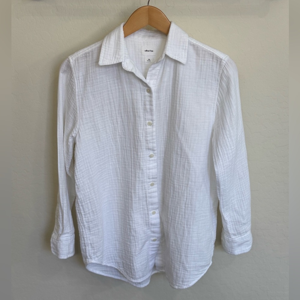 Aritzia Wilfred Free Sail Shirt White Double Gauze Organic Cotton Button Up 2XS